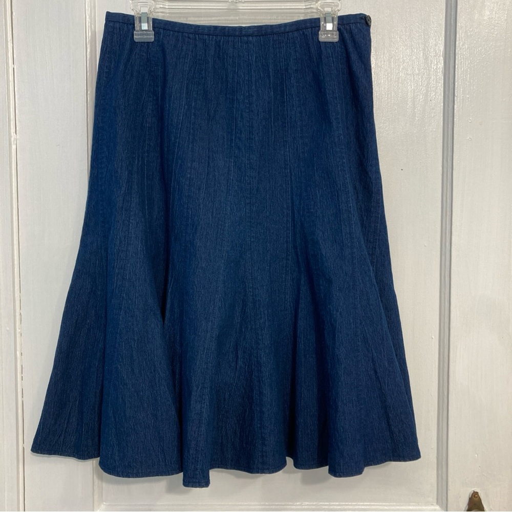 Larry Levine Stretch Denim Blue Jean Flared Skirt Women’s Size 8 100% Cotton